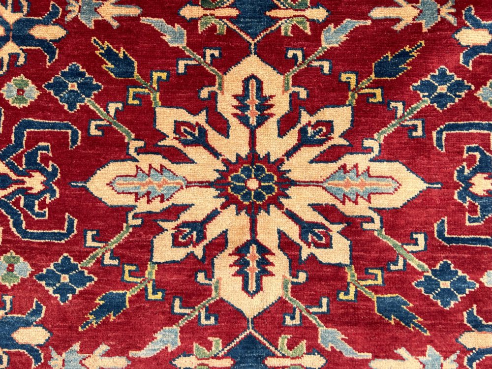 05518 Kazak Afghan Red White Blue 10-4x15-1 | Manoukian Rugs™ cu