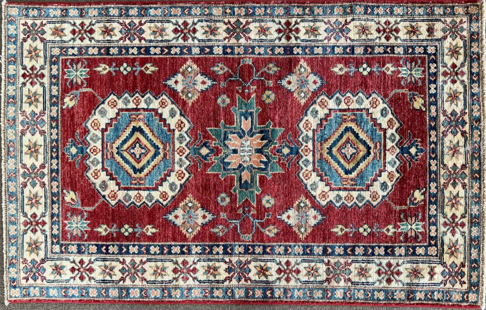 06511 Super Kazak Afghan Red Natural Green 3-2x5 | Manoukian Rugs™ ws