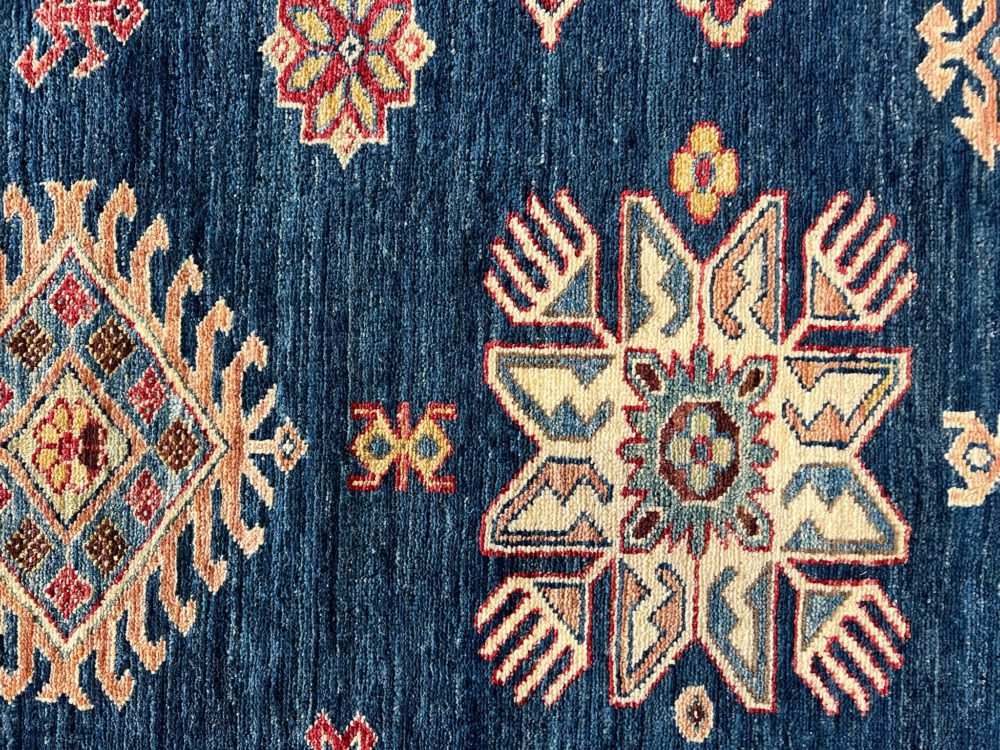 SS011922T252 Super Kazak Afghan Blue White Red 9x12 | Manoukian Rugs™