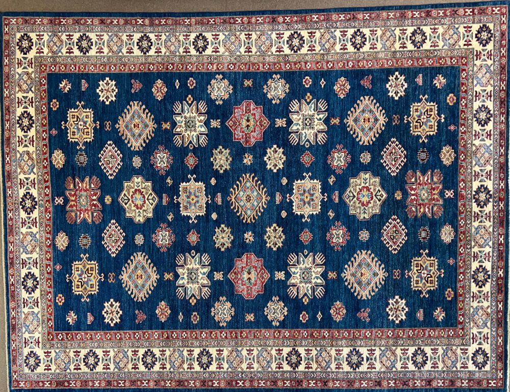 SS011922T252 Super Kazak Afghan Blue White Red 9x12 | Manoukian Rugs™