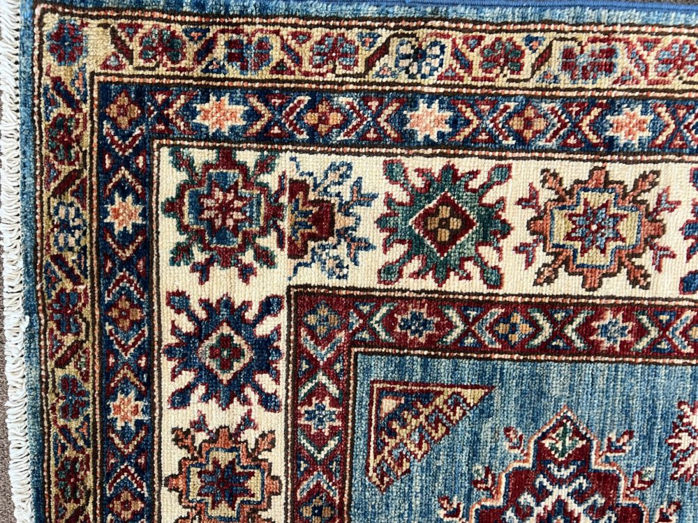 SS051722T265 Super Kazak Afghan Blue White Red 5-1x7 | Manoukian Rugs™