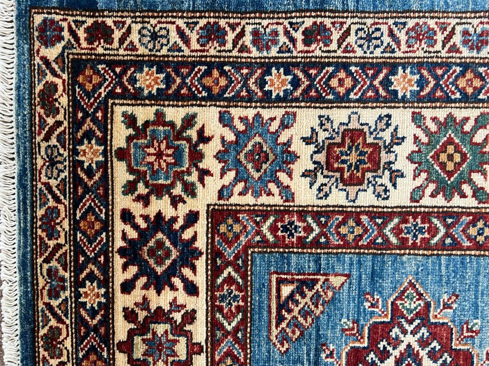 SS051722T266 Super Kazak Afghan Blue Yellow Red 5-1x6-8 | Manoukian Rugs™