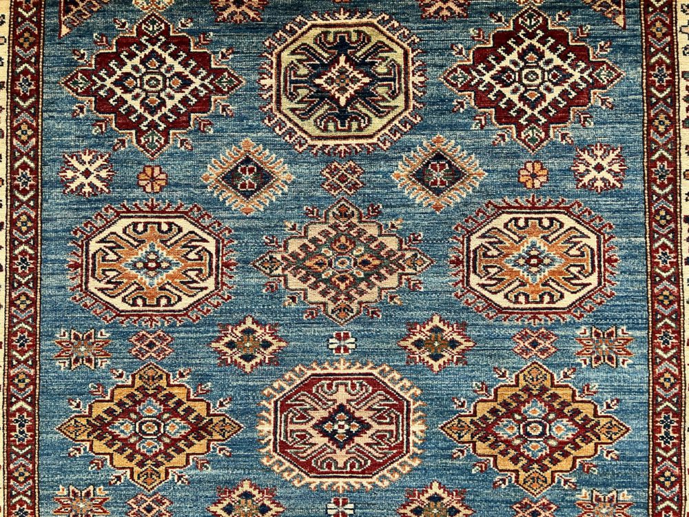 SS051722T266 Super Kazak Afghan Blue Yellow Red 5-1x6-8 | Manoukian Rugs™